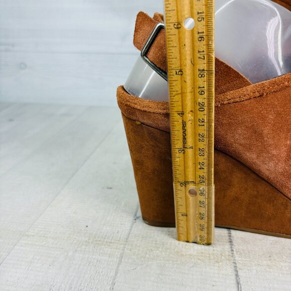 Lucky Brand Suede Slingback Wedge Sandal 7.5 Brown Peep Toe - See Wear/Read Desp - Picture 10 of 16